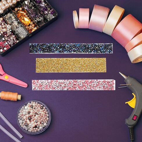 MECCANIXITY Rhinestone Ribbon, 1.6 Inch 1 Yards Crystal Rhinestone Ribbon Trim Self Adhesive Glitter Tape Roll Bling for Crafting, Silver in Kuwait