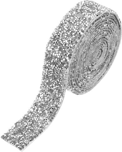 MECCANIXITY Rhinestone Ribbon, 1.6 Inch 1 Yards Crystal Rhinestone Ribbon Trim Self Adhesive Glitter Tape Roll Bling for Crafting, Silver in Kuwait