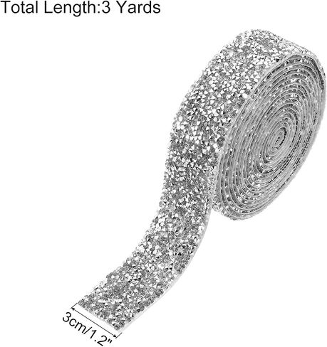 MECCANIXITY Rhinestone Ribbon, 1.6 Inch 1 Yards Crystal Rhinestone Ribbon Trim Self Adhesive Glitter Tape Roll Bling for Crafting, Silver in Kuwait