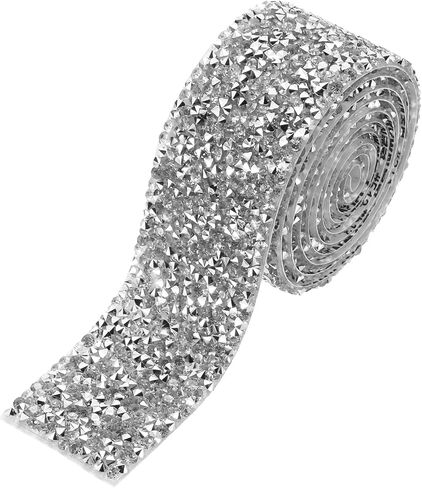 MECCANIXITY Rhinestone Ribbon, 1.6 Inch 1 Yards Crystal Rhinestone Ribbon Trim Self Adhesive Glitter Tape Roll Bling for Crafting, Silver in Kuwait