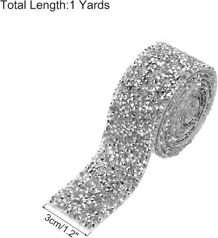 MECCANIXITY Rhinestone Ribbon, 1.6 Inch 1 Yards Crystal Rhinestone Ribbon Trim Self Adhesive Glitter Tape Roll Bling for Crafting, Silver in Kuwait