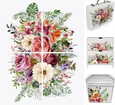 Wandic 4 Sheets Flower Rup on Transfer Transfer ، ملصقات زهرة ملونة نقل شارات لألبوم صور DIY Scrapbooking Photo Furniture ، 9.45 * 11.8in in Kuwait