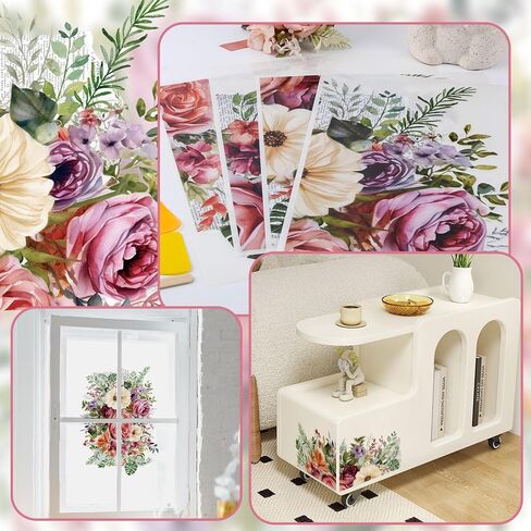 Wandic 4 Sheets Flower Rup on Transfer Transfer ، ملصقات زهرة ملونة نقل شارات لألبوم صور DIY Scrapbooking Photo Furniture ، 9.45 * 11.8in in Kuwait