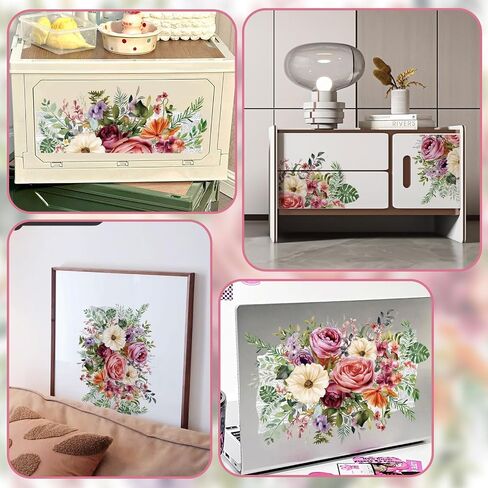 Wandic 4 Sheets Flower Rup on Transfer Transfer ، ملصقات زهرة ملونة نقل شارات لألبوم صور DIY Scrapbooking Photo Furniture ، 9.45 * 11.8in in Kuwait