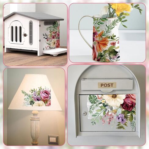 Wandic 4 Sheets Flower Rup on Transfer Transfer ، ملصقات زهرة ملونة نقل شارات لألبوم صور DIY Scrapbooking Photo Furniture ، 9.45 * 11.8in in Kuwait