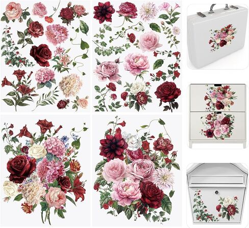 Wandic 4 Sheets Flower Rup on Transfer Transfer ، ملصقات زهرة ملونة نقل شارات لألبوم صور DIY Scrapbooking Photo Furniture ، 9.45 * 11.8in in Kuwait