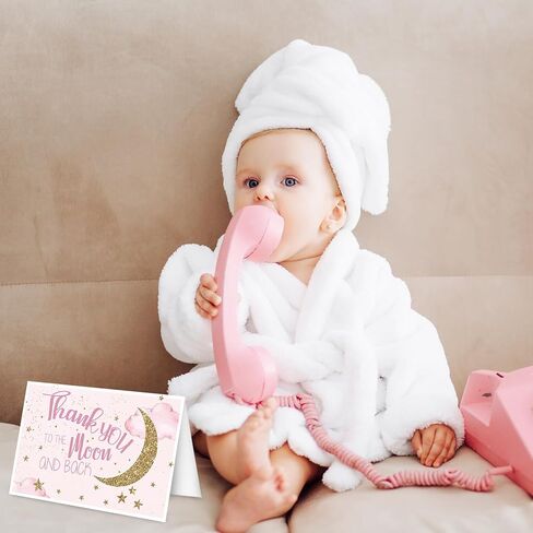 Whaline 36 Pack Pink Baby Shower Thank You Cards with Envelopes Matching Seal Stickers Glitter Starry Twinkle Moon Blank Note Cards for Birthday Supplies in Kuwait