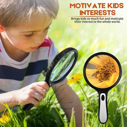 Magnifying Glass with Light, 4.92 Inch Large Magnifier, 2X 5X Handheld Illuminated Lighted Magnifier with 4 Bright LED Lights, Storage Bag, Clean Cloth for Seniors Reading, Kids Exploring, Map (Black) in Saudi Arabia