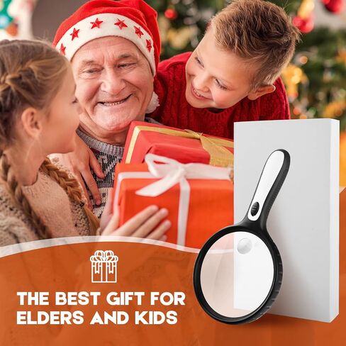 Magnifying Glass with Light, 4.92 Inch Large Magnifier, 2X 5X Handheld Illuminated Lighted Magnifier with 4 Bright LED Lights, Storage Bag, Clean Cloth for Seniors Reading, Kids Exploring, Map (Black) in Saudi Arabia