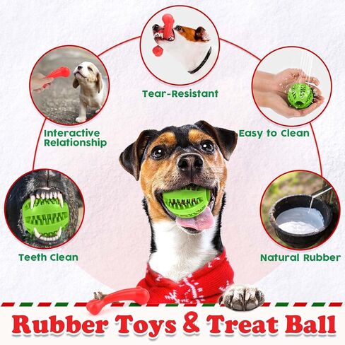 Christmas Dog Toys 8 Pack, Santa Squeaky Plush Chew Toys for Puppy, Durable Interactive Rope Toys for Teething, Treating Ball and Bone Rubber Toys for Small Dogs in Saudi Arabia