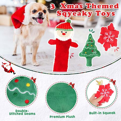 Christmas Dog Toys 8 Pack, Santa Squeaky Plush Chew Toys for Puppy, Durable Interactive Rope Toys for Teething, Treating Ball and Bone Rubber Toys for Small Dogs in Saudi Arabia