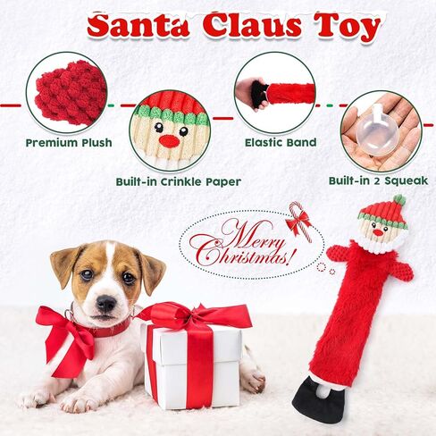 Christmas Dog Toys 8 Pack, Santa Squeaky Plush Chew Toys for Puppy, Durable Interactive Rope Toys for Teething, Treating Ball and Bone Rubber Toys for Small Dogs in Saudi Arabia