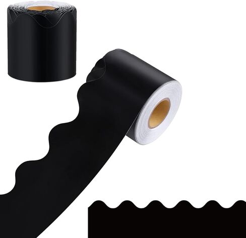 69 Feet Bulletin Board Borders, Pure Black Scalloped Rolled Border Trim Board Border with Wavy Line Design Decoration for School, Classroom & Offices (Black) in Saudi Arabia