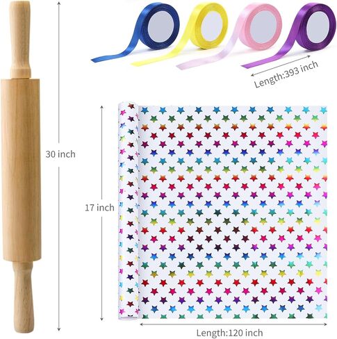 xunhewi Birthday Wrapping Paper Roll - Iridescent Gift Wrapping Paper 6 Rolls - 17 inch x 120 inch Mini Roll Gold Foil Design 6 Pack Bows for Gift Wapping for Birthday, Party, Holiday in Saudi Arabia