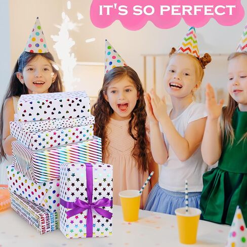 xunhewi Birthday Wrapping Paper Roll - Iridescent Gift Wrapping Paper 6 Rolls - 17 inch x 120 inch Mini Roll Gold Foil Design 6 Pack Bows for Gift Wapping for Birthday, Party, Holiday in Saudi Arabia