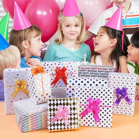 xunhewi Birthday Wrapping Paper Roll - Iridescent Gift Wrapping Paper 6 Rolls - 17 inch x 120 inch Mini Roll Gold Foil Design 6 Pack Bows for Gift Wapping for Birthday, Party, Holiday in Saudi Arabia
