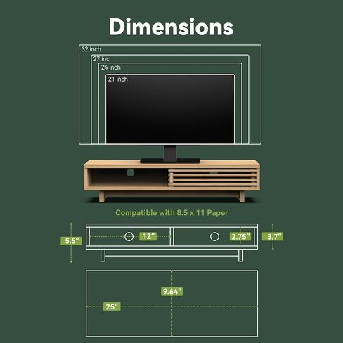 Monitor Stand Riser with Sliding Door, Desk Shelf with Storage (Natural Bamboo, 38 Inch) in Saudi Arabia