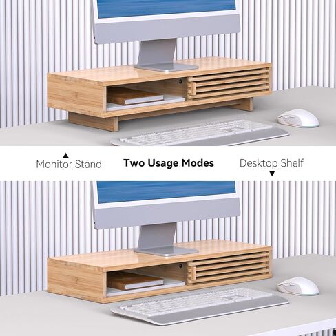 Monitor Stand Riser with Sliding Door, Desk Shelf with Storage (Natural Bamboo, 38 Inch) in Saudi Arabia