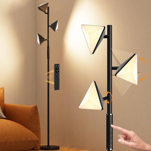 ROTTOGOON LED Tree Floor Lamp, 36W Dimmable Tall Standing Lamp with Remote & Touch Control, 2700K-6500K 4 Color Temperatures, 3 Rotatable LED Lights Floor Lamps for Living Room, Bedroom, Office in Saudi Arabia