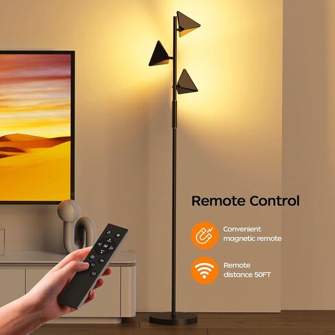 ROTTOGOON LED Tree Floor Lamp, 36W Dimmable Tall Standing Lamp with Remote & Touch Control, 2700K-6500K 4 Color Temperatures, 3 Rotatable LED Lights Floor Lamps for Living Room, Bedroom, Office in Saudi Arabia