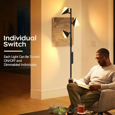 ROTTOGOON LED Tree Floor Lamp, 36W Dimmable Tall Standing Lamp with Remote & Touch Control, 2700K-6500K 4 Color Temperatures, 3 Rotatable LED Lights Floor Lamps for Living Room, Bedroom, Office in Saudi Arabia