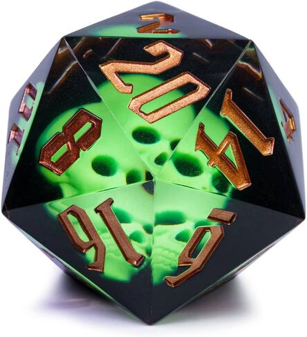 Cusdie Large D20 Dice 55mm with Sharp Edges, D&D 20 Sided Dice, Handmade Dice DND Giant D20 for Dungeons and Dragons RPG, Table Games(Green Skull) in Kuwait