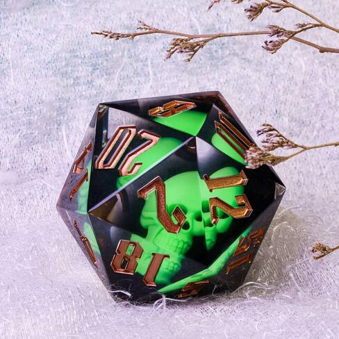 Cusdie Large D20 Dice 55mm with Sharp Edges, D&D 20 Sided Dice, Handmade Dice DND Giant D20 for Dungeons and Dragons RPG, Table Games(Green Skull) in Kuwait