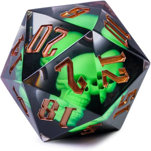 Cusdie Large D20 Dice 55mm with Sharp Edges, D&D 20 Sided Dice, Handmade Dice DND Giant D20 for Dungeons and Dragons RPG, Table Games(Green Skull) in Kuwait