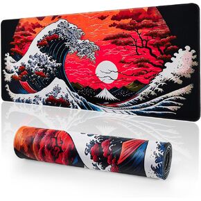 Etz Mouse Pad Gaming لوحة مكتب كبيرة (31.5 × 11.8 × 0.12 بوصة) لوحة مكتب لوحة مفاتيح قابلة للغسل ، وسادة الماوس اليابانية مع قاعدة مطاطية مضادة للانزلاق ، وسادة الماوس الممتدة للمكتب والمنزل.