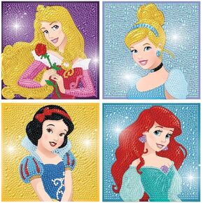 umpoe 4 pack kits diamond art for beginns beginner-Cartoon Princess Small Diamond Big Geam Kits ، Arts and Marks for 6-8-10-12 Mosaic kits DIY Drincl Painting Dots Cits 6 "× 6"