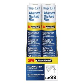3M Hand Masker Advanced Masking Film, 8 Rolls, 72 in x 90 ft, Static Cling Keeps Film in Place, Prevents Liquids From Bleeding Through, Flake Resistant, For Indoors & Outdoors Use (AMF72-8C)