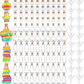 Shappy 50 Pcs Plastic Sand Art Bottles with Cork and Funnels Clear Sand Art Containers for Boys and Girls Craft Collection Bottle for DIY Crafts Halloween Christmas Party Favors, 5 Style