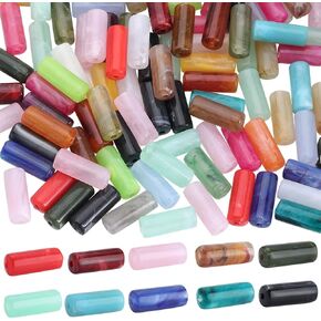 1 Box 100Pcs Imitation Gemstone Beads Tube Stone Beads Artifical Crystal Acrylic Column Spacer Bead with Hole Small Colorful Loose Spacers for Jewelry Making Necklaces Bracelet DIY Crafts
