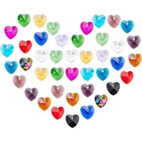 PH PandaHall 160pcs Love Heart Charm Beads 16 Colors Faceted Glass Charm Top Drilled 10mm Heart Shaped Crystal Beads for DIY Earring Necklace Valentines Jewelry Gift, 1mm Hole