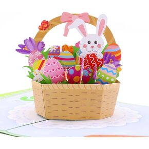Yaaaaasss! Easter Pop Up Card 3D Easter Eggs Basket Bunny Greeting Card for Kids Family Happy Easter Card 5" x 7" Spring Festive Gift Card with Envelope