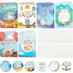 Easter Cards With Envelopes And Stickers,Easter Cards Bulk,4.2 x 3 inches 12Pcs 6 Design