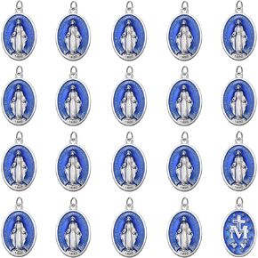20Pcs Oval Medalla De La Virgen Milagrosa Charms Blue Enamel Alloy Our Lady Pendant for Women & Men Diy Catholic Necklace Bracelet Jewelry Making