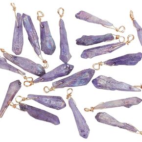 Fingerinspire 20 pcs Quartz Quartz Crystal Stone Prendants charms غير منتظم أرجواني للأحجار الكهربية السحر الشفاء الحجرية الحجرية الحجرية الحجرية الحجرية النحاسية للحجارة لمجوهرات القلادة