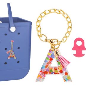 Letter Chain Charms for Bogg Bag Decorative Resin Alphabet Chain with Pink Button Bogg Bag Accessories Charms Compatible with Bogg Bag,Charms for Rubber Beach Tote Bag