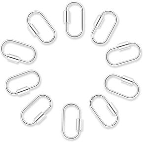 10pcs Screw Carabiner Lock Charms, Silver Necklace Lock Clip Keychain Clip Hook Metal Oval Keyring Holder Clasp for DIY Necklace Bracelets Jewelry Making(Silver)