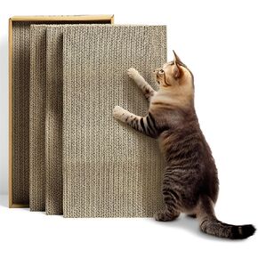 Navaris Cardboard Cat Scratcher Set - Scratching Card Board Mat for Indoor Cats - 17.72" x 9.65" x 5.12" (45 cm x 24.5 cm x 13 cm) - Pack of 4 Scratch Pads