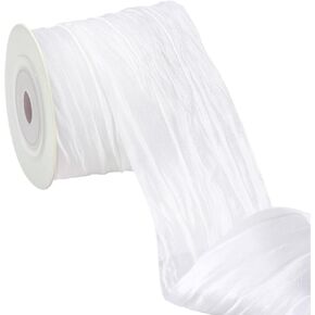 White Wrinkled Wired Satin Ribbons 2inch 10 Yards Wide Silk-Like Crinkled Woven Ribbons Gift Wrapping Pleated Trim Ribbon for Crafts & Projects-Wreath Flower Bouquets-Bows Deco Ribbon