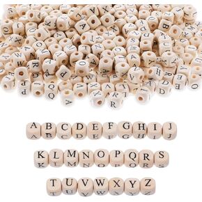 1060pcs Wood Letter Beads for Bracelets 10mm Natural Square Wooden Beads A-Z Sorted Wooden Loose Letter Beads Cube Beads Letter Beads Bulk for Jewelry Bracelet Making