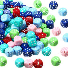 90 Piece Acrylic Dice Beads 10mm Dice Beads Bulk, Casino Party Games Vegas Birthday Party Supplies, Jewelry Making, Bracelet Necklaces Lanyard DIY Handicrafts(Multicolor)