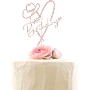 Cowgirl Happy Birthday Cake Topper, Mexican Western Birthday Cake Decorations, Fiesta Theme Girls Birthday Party Decor Supplies Pink Glitter