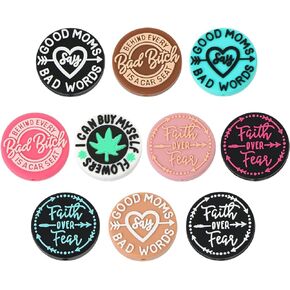 10Pcs Silicone Beads Funny Words Characters Focal Beads Round Charms Rubber Beads Bulk DIY Crafts Flat Loose Spacer Beads for Pens Keychain Lanyard Bracelet Making