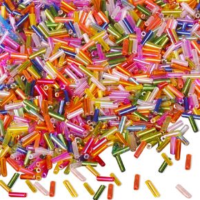 4000pcs Bugle Beads, Embroidery Tube Beads for Jewelry Making, Mixed Colors, 7x2mm