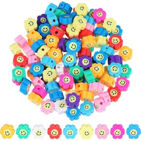 200 Pieces Flower Shape Polymer Clay Beads Smile Face Beads DIY Flower Face Beads Polymer Clay Smile Face Beads Colorful Happy Face Beads for Jewelry Bracelet Earring Necklace DIY Craft