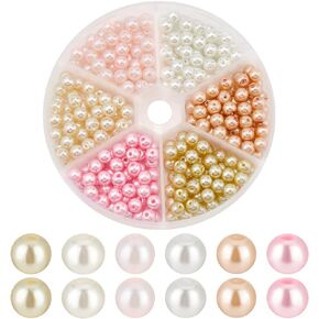 PH PandaHall 300pcs 6mm Round Glass Pearl Beads - 6 Colors, Imitation Pearl, Spacer Beads for Jewelry Making, DIY Crafts, Wedding Decor
