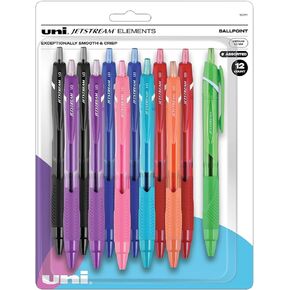 uni-ball Jetstream Elements Ballpoint Pen, Retractable, Medium 1 mm, Assorted Ink and Barrel Colors, 12/Pack